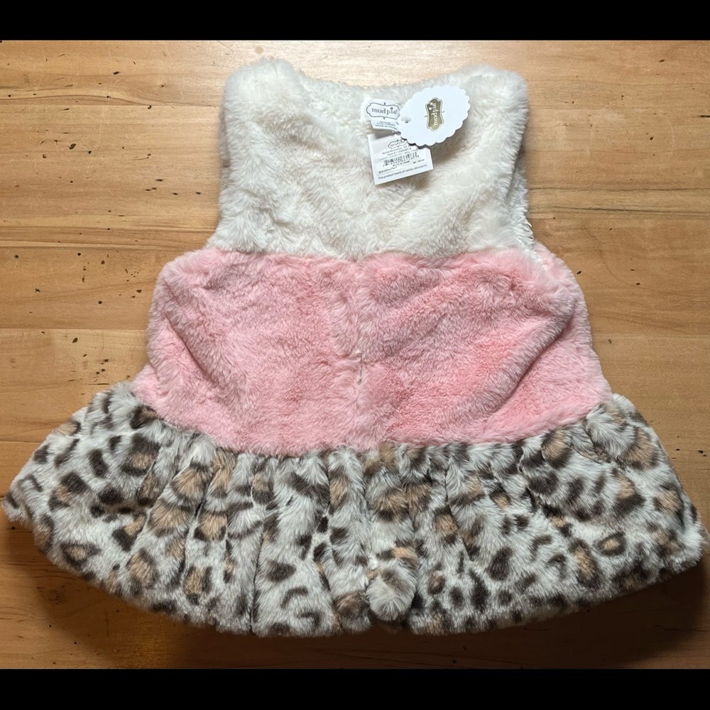 MUD PIE BABY GIRL LAYERED LEOPARD FUR VEST SMALL 12-18 MO NWT ORG $38